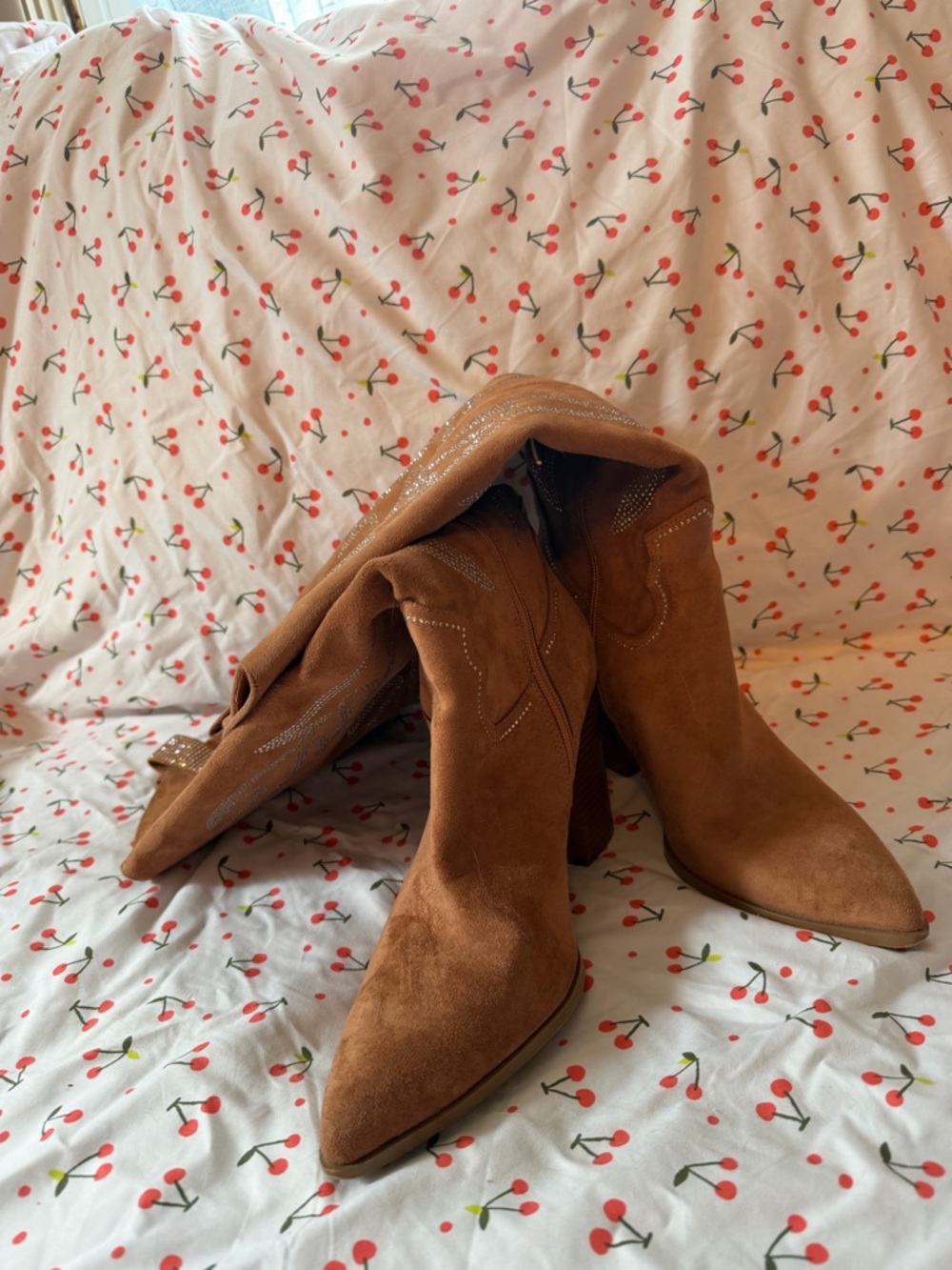 Amazon Brown Suede Heeled Cowboy Boots - Picture 2 of 3